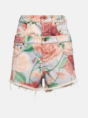 Květinové džínové šortky Loewe růžové