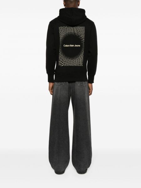 Kokvilnas kapučdžemperis ar apdruku Calvin Klein Jeans melns