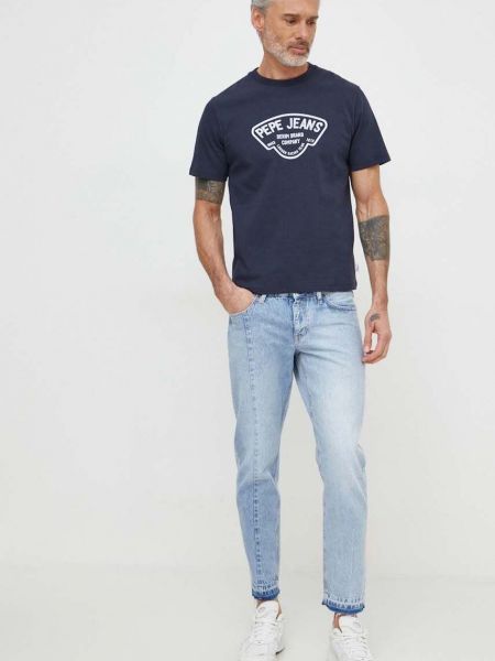 Bombažna majica Pepe Jeans modra