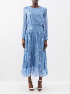 Шелковое платье с принтом Saloni синее