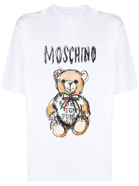 Βαμβακερή μπλούζα με σχέδιο Moschino λευκό