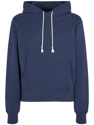 Pamučna hoodie s kapuljačom Saint Laurent plava