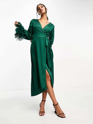 Атласное платье миди Tfnc зеленое