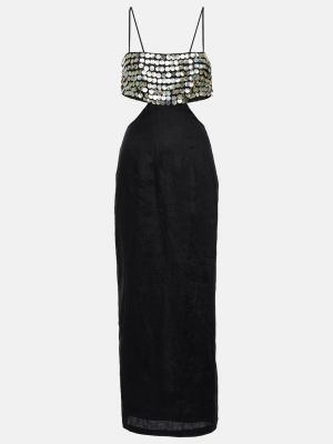 Льняное длинное платье Staud черное