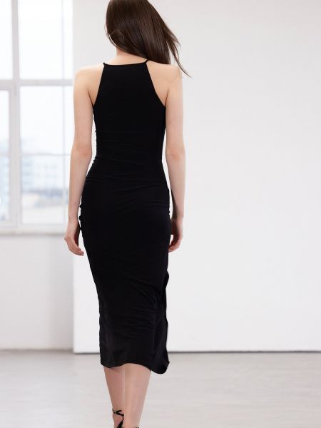 Drapírozott kötött testhezálló hosszú ruha Trendyol fekete