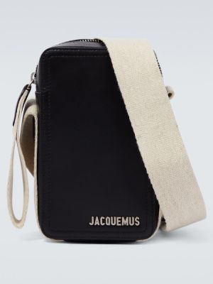Δερμάτινη τσάντα χιαστί Jacquemus μαύρο