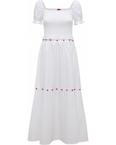 Памучна миди рокля с къс ръкав Max&co бяло