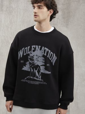 Oversize džemperis ar apdruku ar apaļu kakla izgriezumu Grimelange melns
