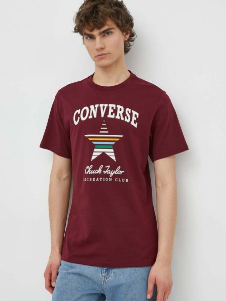 Koszulka bawełniana z nadrukiem Converse bordowa