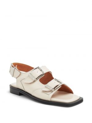 Kožené sandály bez podpatku s přezkou Ganni bílé