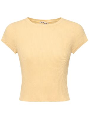 Кашмирен пуловер с къс ръкав Reformation жълто