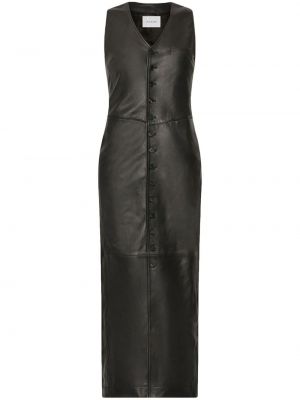 Πουπουλένια δερμάτινη μίντι φόρεμα με κουμπιά Frame μαύρο