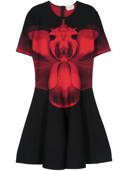 Jakardi kukka- levenevä mekko Alexander Mcqueen musta