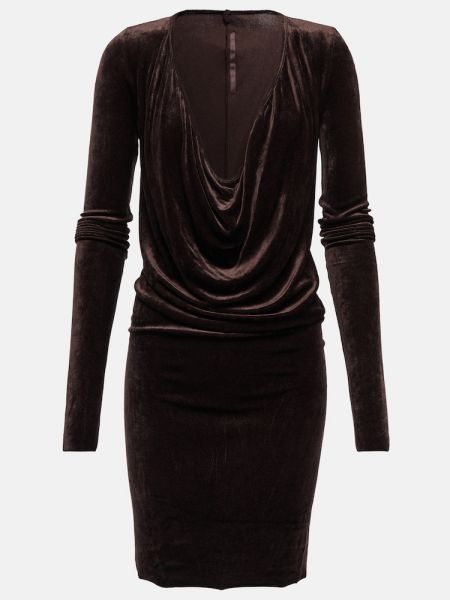 Aksamitne sukienka mini z dekoltem w serek Rick Owens - fioletowy