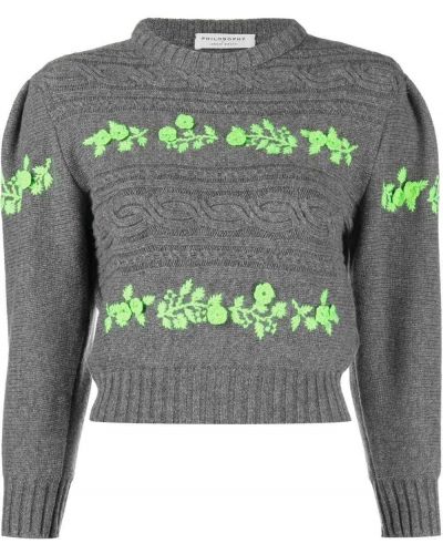 Вълнен пуловер на цветя Philosophy Di Lorenzo Serafini сиво