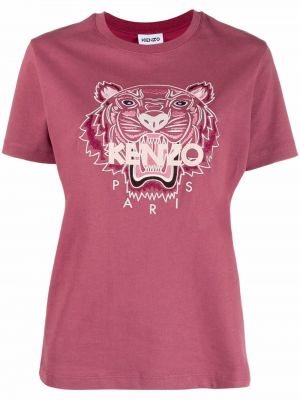 Camiseta con bordado con rayas de tigre Kenzo rosa