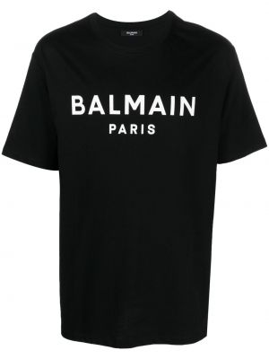 Bavlnené tričko s potlačou Balmain čierna
