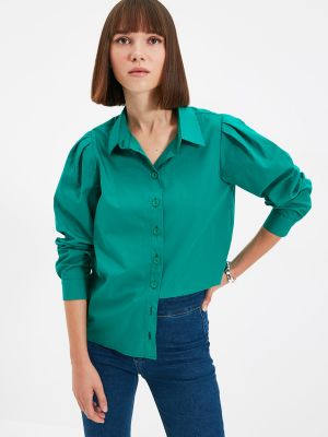 Риза с буфан ръкави Trendyol зелено