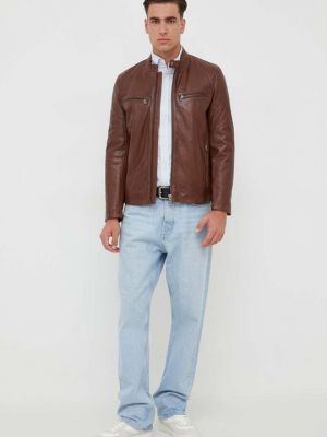 Кожаный пиджак Pepe Jeans коричневый