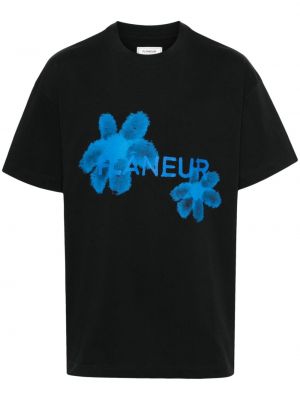 Kokvilnas t-krekls ar ziediem Flâneur melns