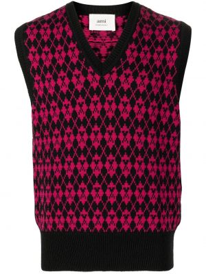 Strikket brodert vest Ami Paris rosa