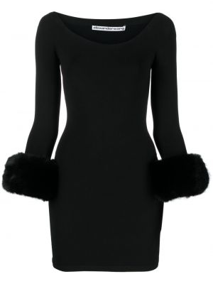 Mini haljina s krznom Alexander Wang crna