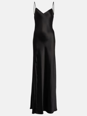 Атласное длинное платье Staud черное