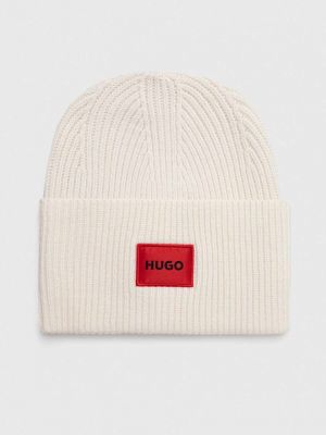 Biała dzianinowa czapka wełniana Hugo