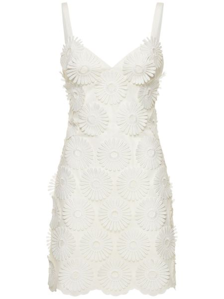 Мини рокля бродирана на цветя Elie Saab бяло