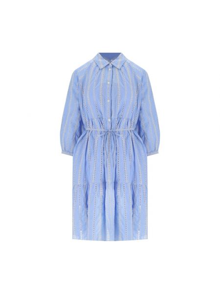 Haftowana sukienka z falbankami Woolrich niebieska