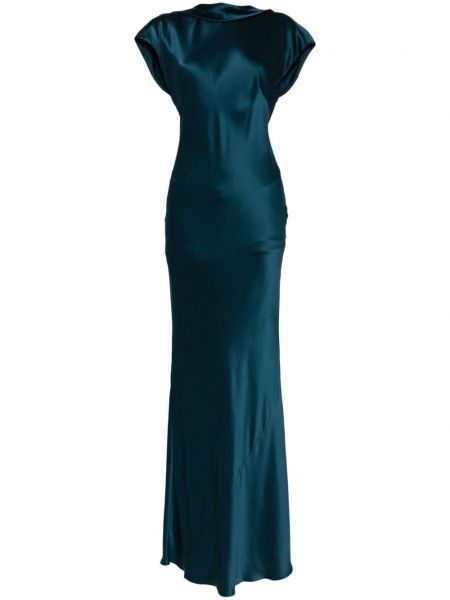Μεταξωτή βραδινό φόρεμα με κομμένη πλάτη Michelle Mason μπλε