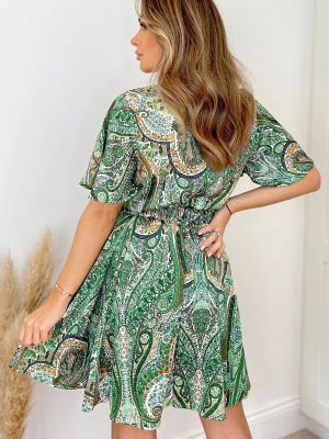 Плиссированное платье с поясом с принтом с коротким рукавом Ax Paris зеленое