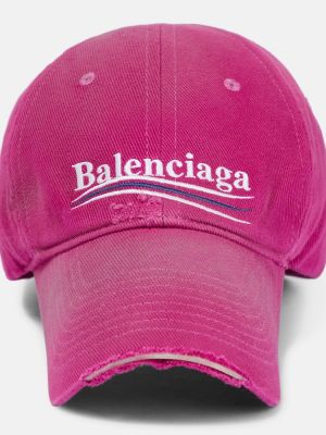 Памучна шапка с козирки бродирана Balenciaga розово