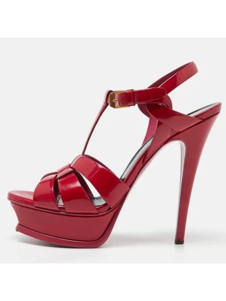 Sandały trekkingowe skórzane Yves Saint Laurent Vintage czerwone