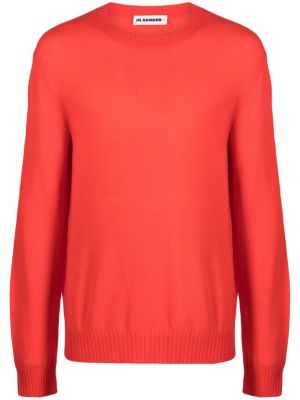 Volneni pulover z vezenjem Jil Sander rdeča