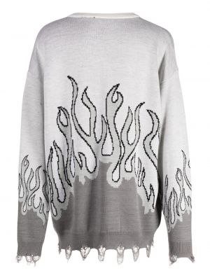 Vlněný svetr s oděrkami s potiskem Haculla šedý