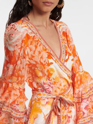 Květinové hedvábné šaty Camilla oranžové