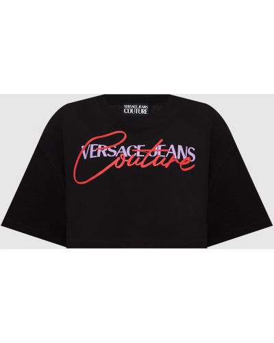 Укорочена футболка з логотипом Versace Jeans Couture, чорна