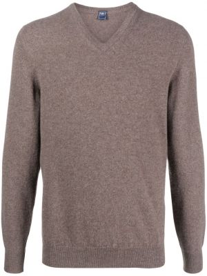 Džemper od kašmira s v-izrezom Fedeli smeđa