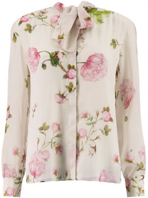 Svilena bluza s cvetličnim vzorcem s potiskom Giambattista Valli bela