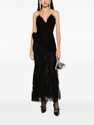 Krajkové květinové večerní šaty Alessandra Rich černé