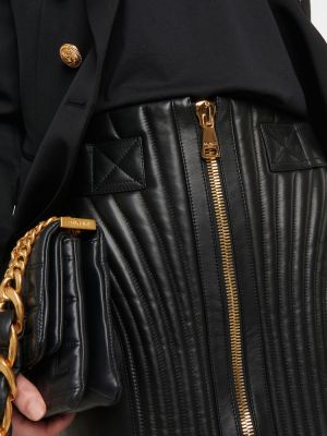 Prošívané kožená sukně Balmain černé