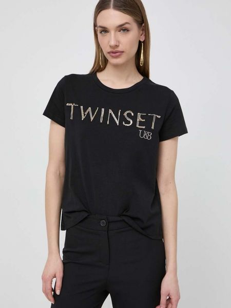 Bombažna majica Twinset črna