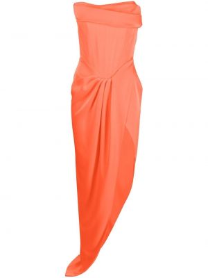 Сатенена коктейлна рокля с драперии Alex Perry оранжево