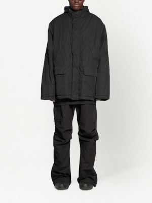 Péřová bunda s kapucí s potiskem Balenciaga černá