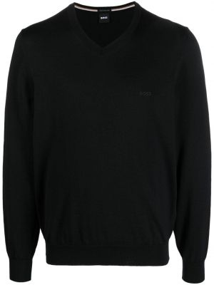 Пуловер бродиран с v-образно деколте Boss черно