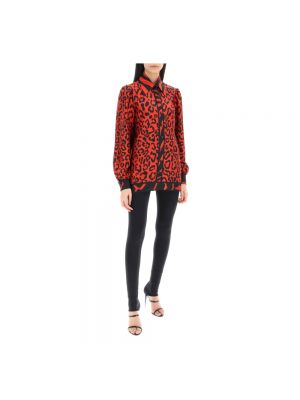 Camicetta di seta con stampa leopardato Dolce & Gabbana rosso