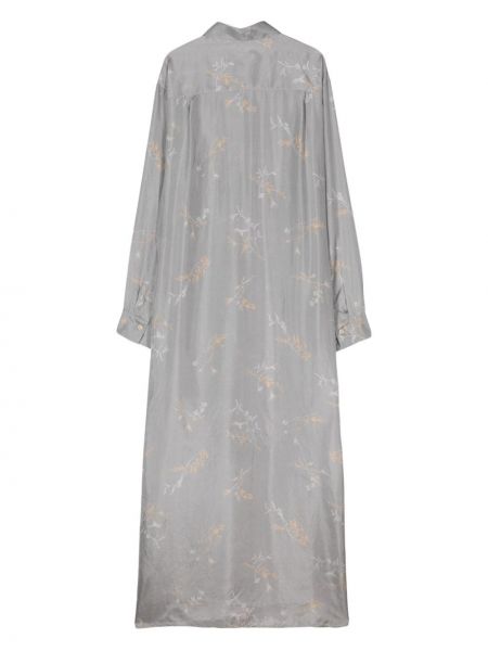 Květinové hedvábné dlouhé šaty s potiskem Alysi šedé