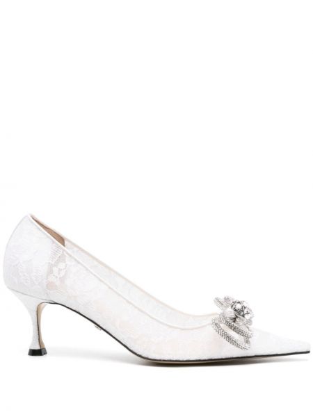 Полуотворени обувки с панделка с дантела Mach & Mach бяло