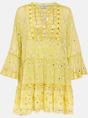 Mini vestido con bordado de algodón Juliet Dunn amarillo